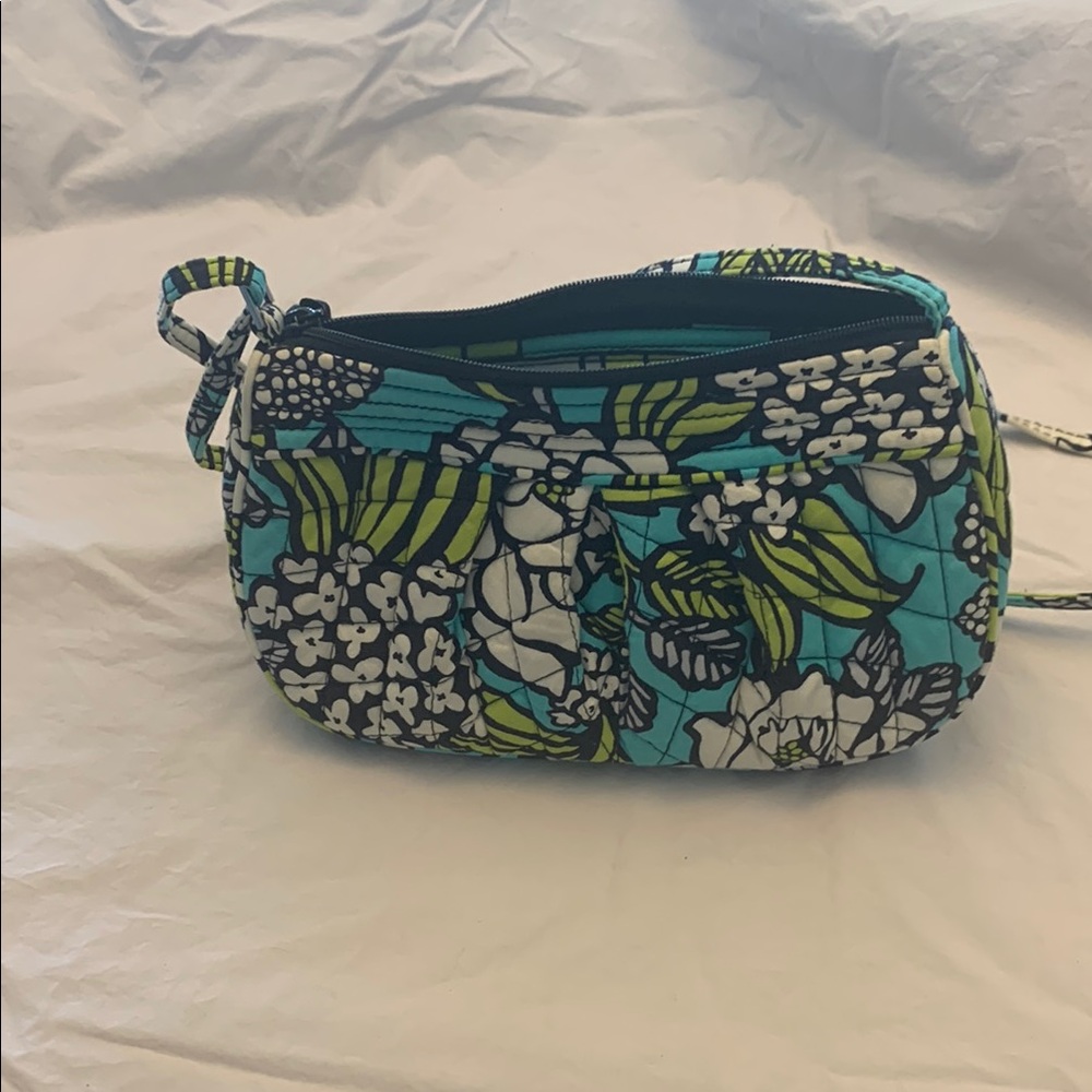 Vera Bradley Blue and Green Crossbody Bag with Quilted Floral Design
